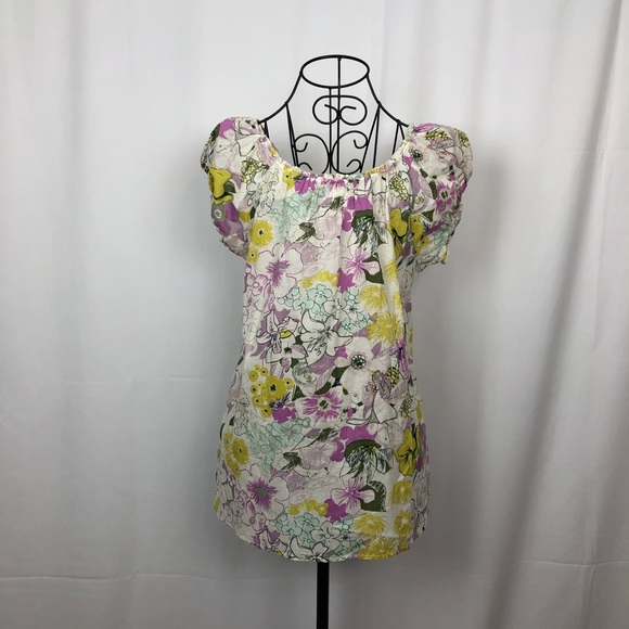 J. Crew cotton knit puff sleeve floral top M - Picture 4 of 5